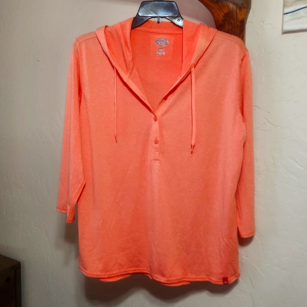 Dickies Poly 3/4 sleeve hoodies x2 Pumpkin Heather and Black Heather 2X,